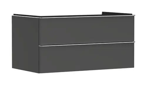 Waschtischunterschrank in diamantgrau mit zwei Schubkästen, geeignet für Konsolen Aufsatzwaschtisch. Hansgrohe Design, schlicht und funktional.